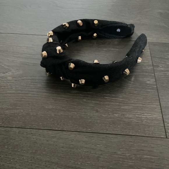 LELE SADOUGHI KNOTED EMBELLISHED HEADBAND BLACK MULTI.  Denim fabric, main image 10